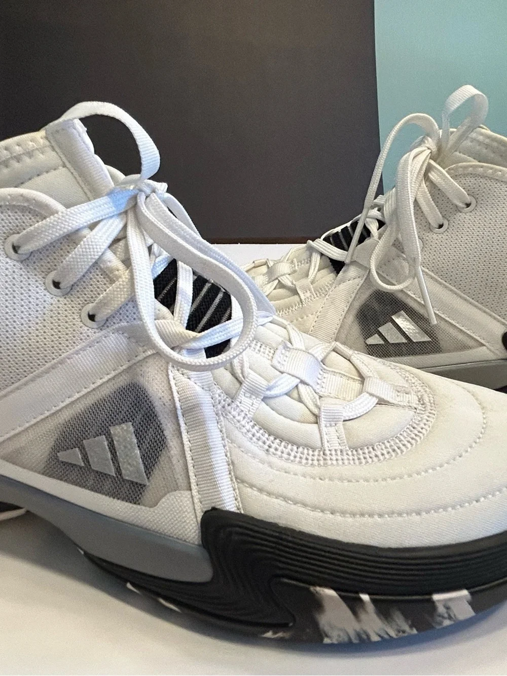 adidas White and Black High-Top Athletic Sneakers